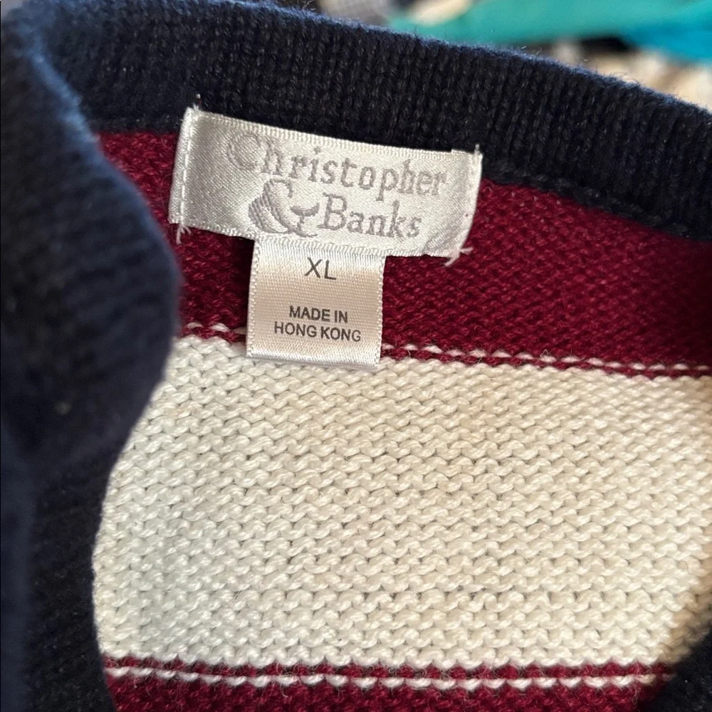 VTG Stars Stripes Cotton Blend Crew Neck Sweater XL 3/4 Sleeve Red White Navy
